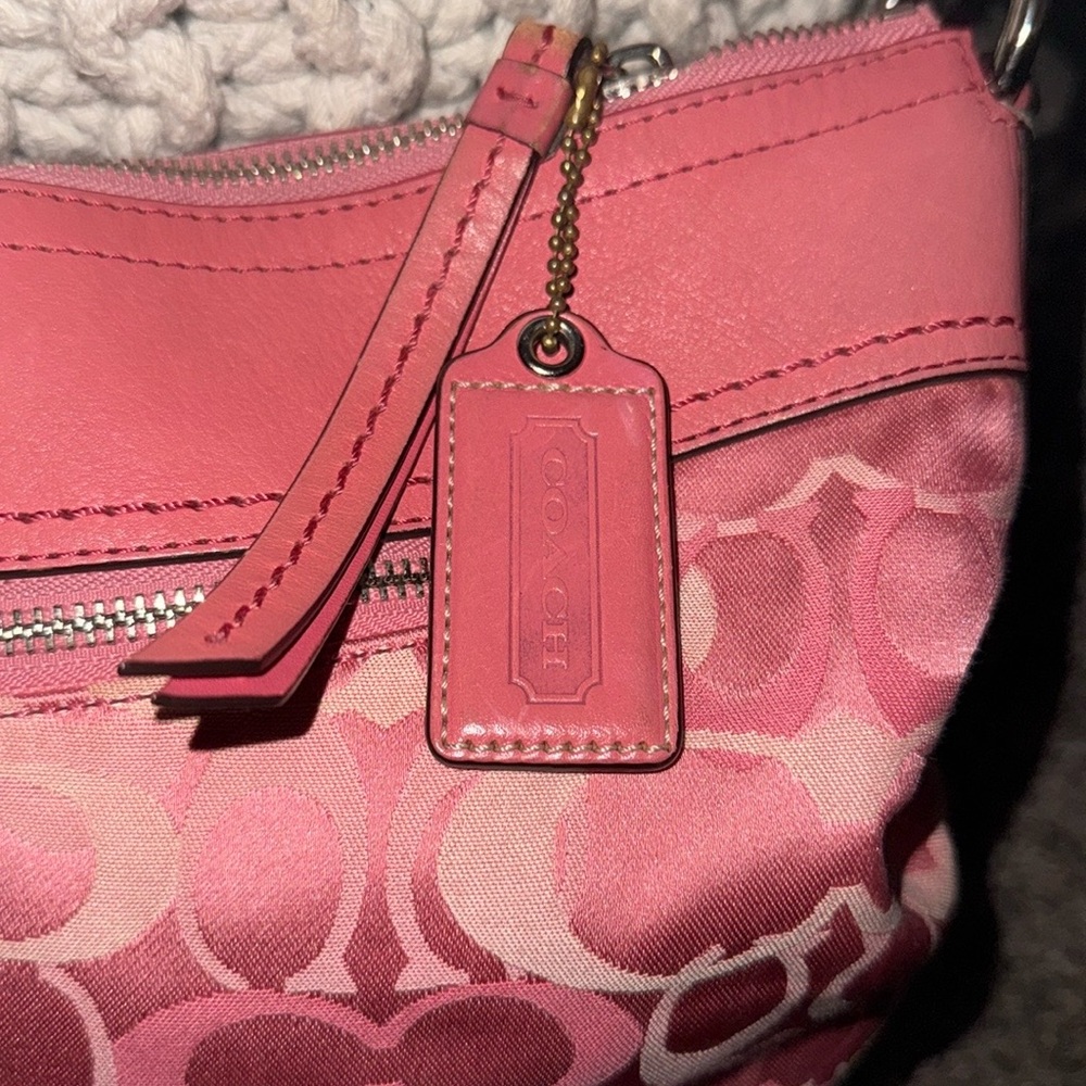 Y2K rare pink Coach large canvas leather hobo Bag with Signature Monogram - Picture 5 of 16